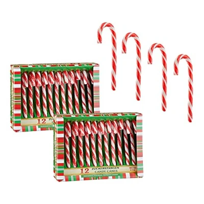 Afbeelding van Suikerstokken, eetbaar, met aardbeiensmaak, 24 stuks, kerstdecoratie, boomversiering, kerstboomversiering, hanger, snoep, snoepjes