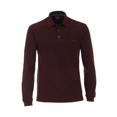 Afbeelding van Casa Moda polo LS Bordeaux Rood maat S heren Longsleeve met Regular fit Pasvorm Polyester Poloshirt
