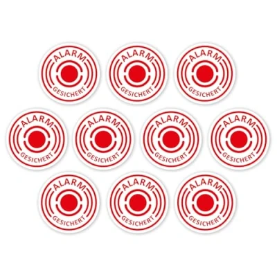 Afbeelding van hin_433 stickerset, alarmbeveiligd, klein Ø 2 cm, waarschuwing voor gebouwen, object, alarmsysteem, vensterruit, deur, binnenklevend gespiegeld
