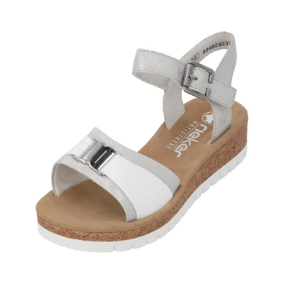 Afbeelding van Rieker Sandalen met sleehak, Dames, Maat: 40, Metallic Hoogwaardig imitatieleer