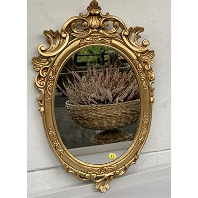 Afbeelding van artissimo Decoratieve barok wandspiegel goud ovaal spiegel antieke rococo badkamer 49x32 Shabby Prunk c445