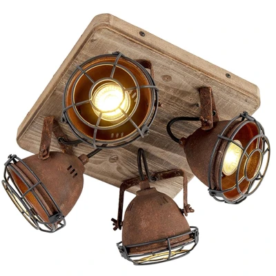 Afbeelding van QAZQA Smart spot roestbruin met hout incl. 4 wifi GU10 Gina