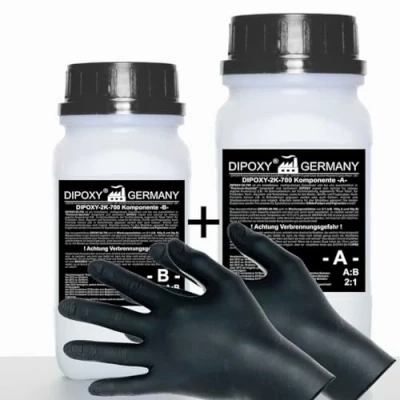 Afbeelding van 6,0 kg epoxyhars 2K hars + verharder handschoenen EP lamineerhars in professionele kwaliteit glashelder en geurarm giethars epoxy UV staaf voor houten tafel, vloer, aquarium terra vormbouw GFK DIPOXY 700