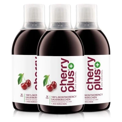 Afbeelding van Cherry PLUS concentraat van 1.450 Montmorency zure kersen sterk geconcentreerd (uit direct sap) natuurlijk 3x 500 ml