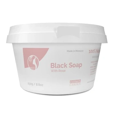 Afbeelding van Fatima&#039;s Garden Zwarte Zeep met Rozenolie Natuurlijke Exfoliator, 250g