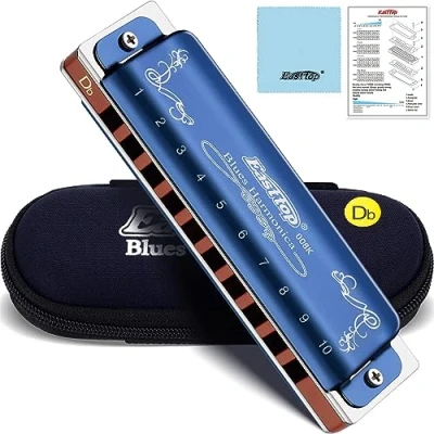Afbeelding van East top 10 Gaten 20 Tonen 008K Diatonische Harmonica Sleutel van Db met Blauwe Geval, Standaard Mondharmonica&#039;s Voor Volwassenen, Professionele Speler en Studenten