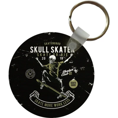 Afbeelding van Sleutelhanger Skateboard Skelet Vintage Quote Plastic Rond Uitdeelcadeautjes Vaderdag cadeau Geschenk Cadeautje voor hem Tip Mannen