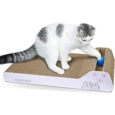 Afbeelding van Aibuddy Kattenkrabber, helling krabkussen, omkeerbaar kartonnen loungebed met bal, speelgoed kattenkruid [45x 24 x 8,5 cm, superieur karton en constructie]