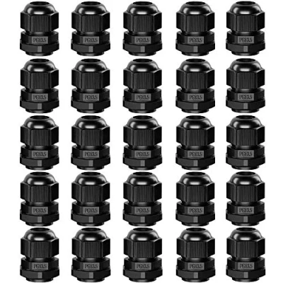 Afbeelding van QitinDasen 25 stuks premium nylon PG13.5 kabelschroefverbindingen, 6 12 mm, verstelbare IP68 waterdichte kabelconnectoren met afdichtingen (zwart)