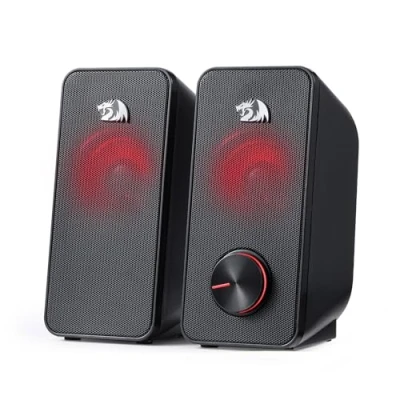 Afbeelding van Redragon GS500 Stentor PC gamingluidspreker, 2.0 kanaals stereo desktopcomputerluidspreker met rode achtergrondverlichting, hoogwaardige bas en kristalhelder geluid, USB gevoed een 3,5 mm