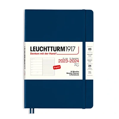 Afbeelding van LEUCHTTURM1917 367860 Weekly Planner &amp; Notebook Softcover Medium (A5) 2024, 18 maanden, Navy, Engels