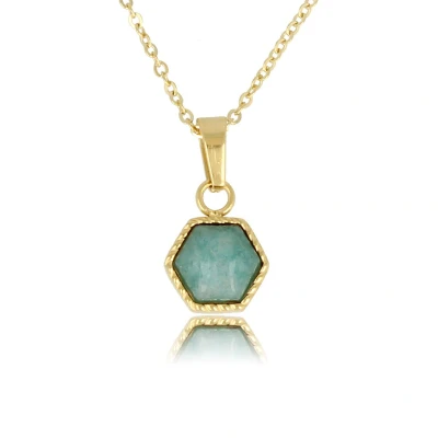 Afbeelding van Ketting goudkleurig Met zeshoek Amazonite edelsteen hanger luxe cadeauverpakking