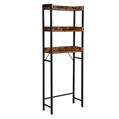 Afbeelding van VASAGLE toilet planchet, badkamer wasmachine planchet met 3 open planken, ruimtebesparend, eenvoudige montage, industrieel design, greige zwart BTS002B02