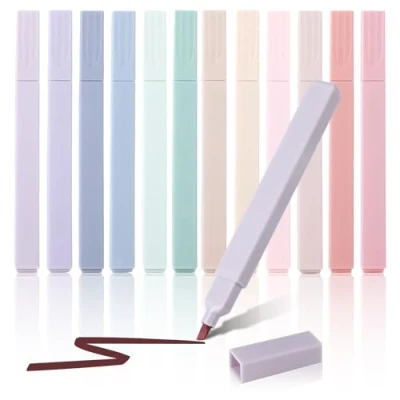 Afbeelding van Hisdricus Set van 12 markeerstiften, pastel, ideaal voor school en kantoor, geschikt notities, studie planning