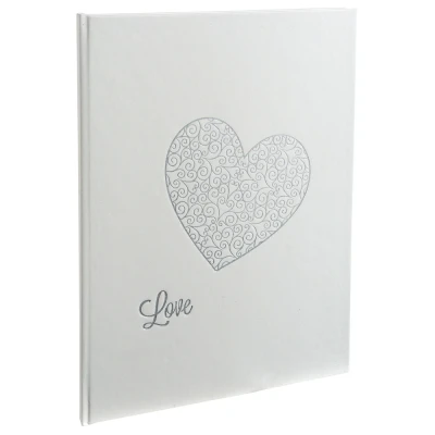 Afbeelding van Exacompta ref. 4754E 1 Gastenboek HARMONY Glitterende balacron buitenkant en rug Verticaal formaat 27 x 22 cm zilveren rand, hart stempel 100 effen pagina&#039;s Kleur : Wit glitter