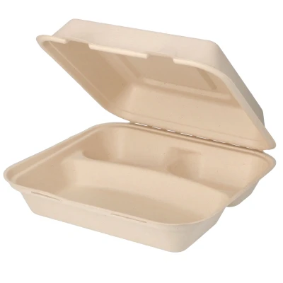 Afbeelding van 200x BIO Suikerriet Menubox 3 vaks 250x250x80mm Bruin