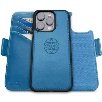 Afbeelding van Dreem Fibonacci compatibel met iPhone 16 Pro portemonnee case / 2 in 1 schokbestendig hoesje en afneembare veganistisch lederen folio, MagSafe, RFID bescherming [Lei]