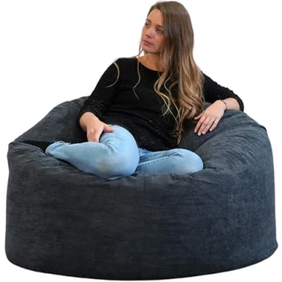 Afbeelding van Bananair Peer vormige Poef Gigantische Zitzakstoel van 100 cm Grote Bed en Woonkamerstoelen Vulling Inbegrepen Geribd Fluweel Geschikt voor Binnen Buiten Volwassene/Kind (Blauw)