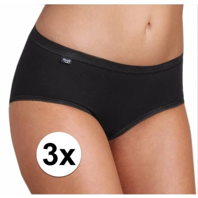Afbeelding van Sloggi Basic Midi Dames Slip (3 pack) Zwart Maat 38