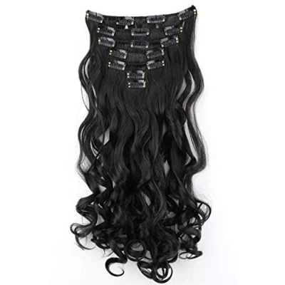 Afbeelding van CAISHA XL 45cm 7 Delige Set CLIP IN EXTENSIONS Haarextensies Haarstukje Golvend Natuurlijk Zwart CE2 1