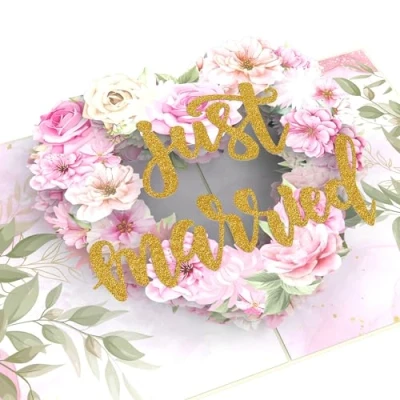 Afbeelding van MOKIO® Pop Up Trouwkaart Just Married 3D felicitatiekaart voor huwelijk