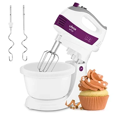 Afbeelding van Ufesa BV4655 Mixer Kneedmachine met Draaiende Kom, 400W, 5 snelheden + Turbo, Ontgrendelingsknop voor Accessoires, 2 Deeghaken, Kloppers, Ergonomisch Ontwerp Zachte Handgreep