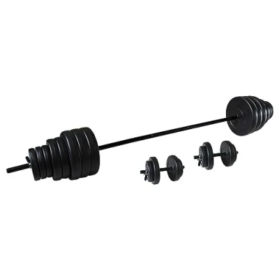 Afbeelding van Tunturi Gewichten 50kg Vinyl Halterset Dumbbellset met 1 halterstang en 2 dumbbellstangen
