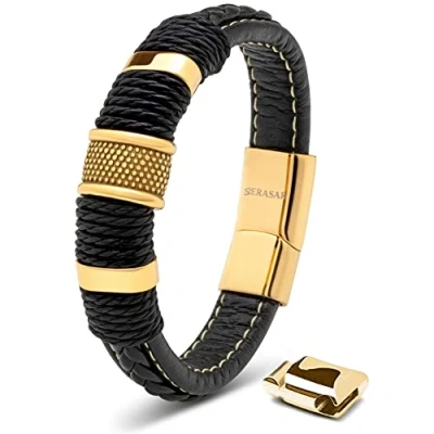 Afbeelding van SERASAR Armband Goud Heren Leer voor 23cm Lederen Leren Mannen Cadeau Man Armversiering Sieraden Vlechtarmband Wikkelarmband Ketting Leather Bracelet Men