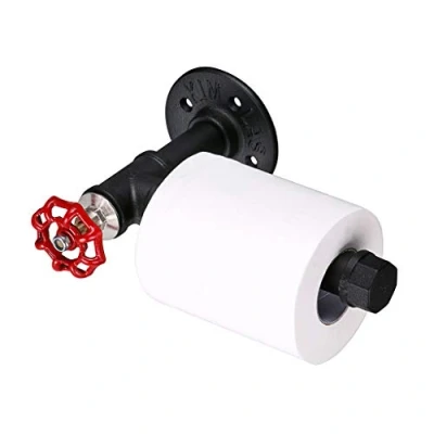 Afbeelding van BTSKY Retro Industriële Pijp Toiletpapier Roll Houder Wandmontage Toilet Houder, Handdoekhouder Badjas Hanger Badkamer Accessoires, Rood Handvat
