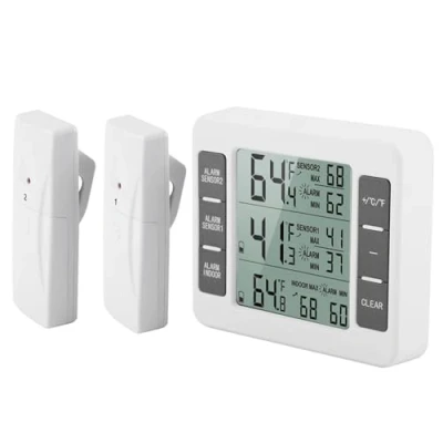 Afbeelding van Koelthermometer draadloos digitaal akoestisch alarm koelkast vriezer thermometer met 2 sensoren min/max display