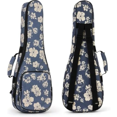 Afbeelding van Kleurrijke tas voor Ukulele 21 inch, beschermhoes ukelele, Sopraan gevoerd met verstelbare bandjes, dikke vulling en verbeterde ritssluiting, bladeren