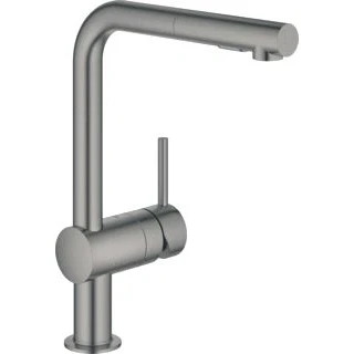 Afbeelding van Grohe minta keukenmengkraan eengreeps 1 gats uittrekbaar 223mm l uitloop 328mm hoogte draaibaar hard graphite geborsteld 30274al0