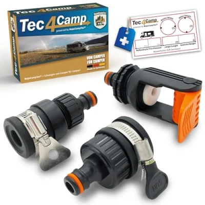 Afbeelding van MaJoCompTec® Allconnect Universele kraanaansluitset, verstelbare waterkraanaansluiting voor buitenkraan zonder schroefdraad, camper, caravan, boot, adapterset (waterdief set)