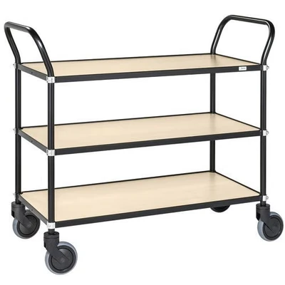 Afbeelding van Design trolley zwart/hout berken met rem