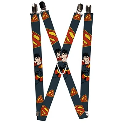 Afbeelding van Gesp Down Unisex&#039;s Suspenders Superman Action Pose/verspreid Shield Navy/goud