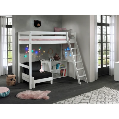 Afbeelding van Deze PINO combinatie bestaat uit een mezzanine 90x200cm wit , boekenkast en zetelbed