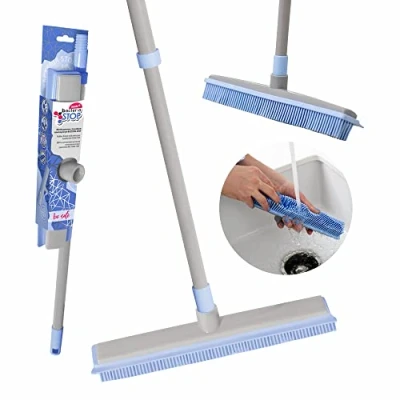 Afbeelding van York Bacteria Stop 4051300 002271 rubberen bezem met steel uitklapbaar, verstelbare hoogte,schrobber antistatisch, speciale uiteinden,32 x 9 7 cm,grijs/blauw