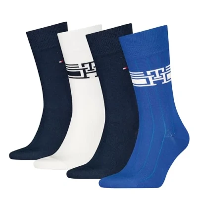 Afbeelding van Tommy Hilfiger MEN SOCK Monogram 4PACK Sokken, Heren, Maat: 43 46, Blue/white
