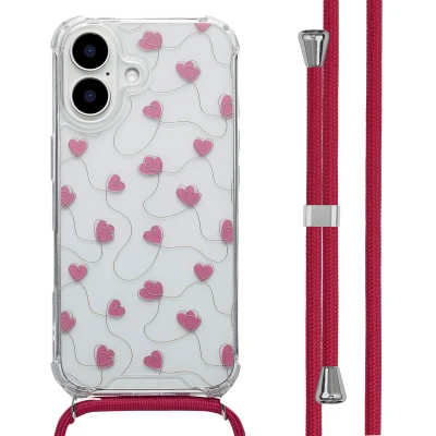 Afbeelding van imoshion Hoesje Geschikt voor iPhone 16 Design met Koord Dusty Rose Connected Hearts