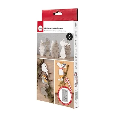 Afbeelding van Rayher Siliconen gietvorm rendiervrienden, 14,5x26x1cm, 6 vormen, doos 1 stuk, 36133000