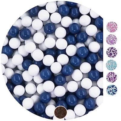 Afbeelding van EinsSein 1kg chocolade balletjes Mix small wit donkerblauw bruiloft chocoladebollen choco choups omhuld confetti rokante koekjes candy bar candybar geboorte communie geschenken voor gasten