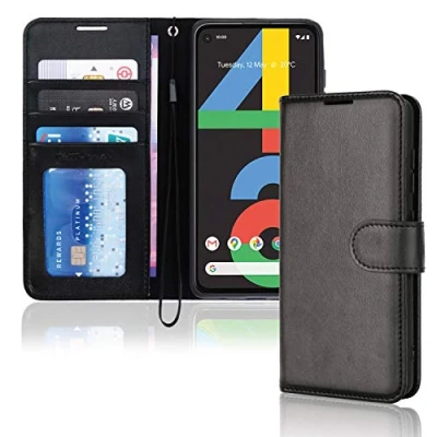 Afbeelding van TECHGEAR Pixel 4a lederen portemonneehoesje, flip beschermhoes met portemonnee kaarthouder, standaard en polsband zwart PU leer magnetische sluiting ontworpen voor Google 4a, niet