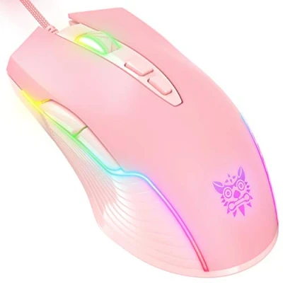 Afbeelding van NEWSTYP Leuke RGB 6400 DPI Bedrade Gaming Muis Ademhaling LED Optische USB 7 Knoppen Gamer Computer Roze Muizen voor Laptop PC Desktop (Roze)