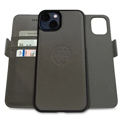 Afbeelding van Dreem Fibonacci iPhone 13 Mini Portemonnee Hoesje / 2 in 1 Schokbestendig MagSafe Compatibel en Afneembaar Luxe Vegan Lederen Folio met RFID Kaartbescherming Multi Standaard [Grijs]