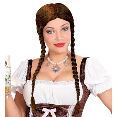 Afbeelding van Widmann Boeren Tirol &amp; Oktoberfest Kostuum Boerse Heidi Vlechten Pruik Bruin Bierfeest Verkleedkleding