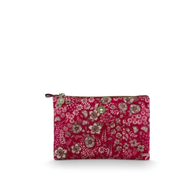 Afbeelding van Pip Studio Charly Make up Tasje Dames Toilettas Daisy Dreams Rood 24x1x15.5cm