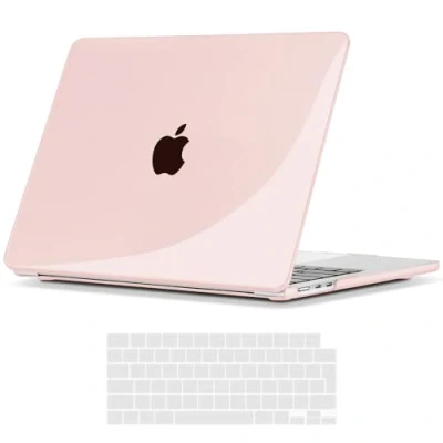 Afbeelding van TECOOL Hoes voor MacBook Air 15 inch M3 M2 2024 A3114 u. 2023 A2941, ultradunne harde beschermhoes case en EU QWERTZ toetsenbordbescherming, kristallen cirkelderosa