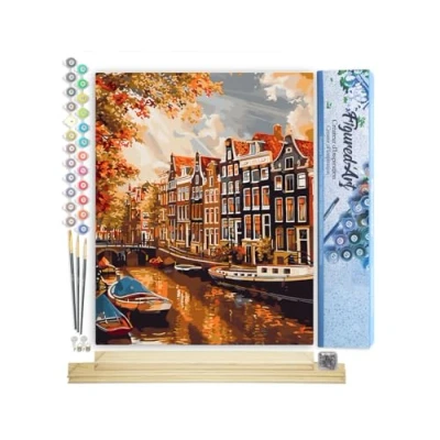 Afbeelding van Figured&#039;Art Schilderen op Nummer Volwassenen canvas Zonneschijn in Amsterdam Handwerk acrylverf Kit DIY Compleet 40x50cm met houten lijst