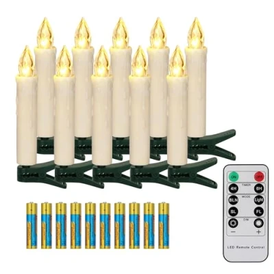 Afbeelding van FREEPOWER 10 LED Kerstboomkaarsen Draadloos met Afstandsbediening Timer Flikkeren Dimbaar Warmwit Kerstverlichting Kerstdecoratie, Kerstkaarsen Buiten Waterdicht（met batterijen）
