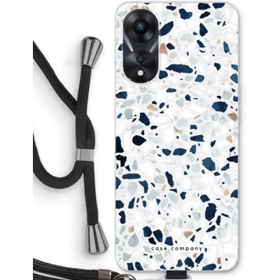 Afbeelding van Case Company® hoesje met Koord geschikt voor Oppo A78 5G Terrazzo N1 Telefoonhoesje Zwart Bescherming aan alle Kanten en Over de Schermrand
